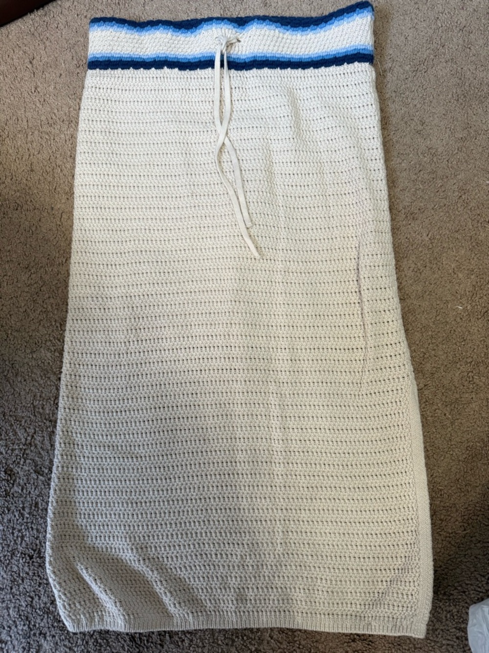 Arizona Jean Company Cream Crochet Midi Skirt with Blue Striped Waist